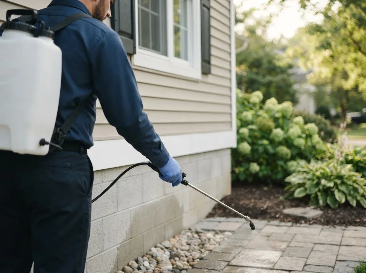 Pest control technician inspecting a home in Collinsville, CT